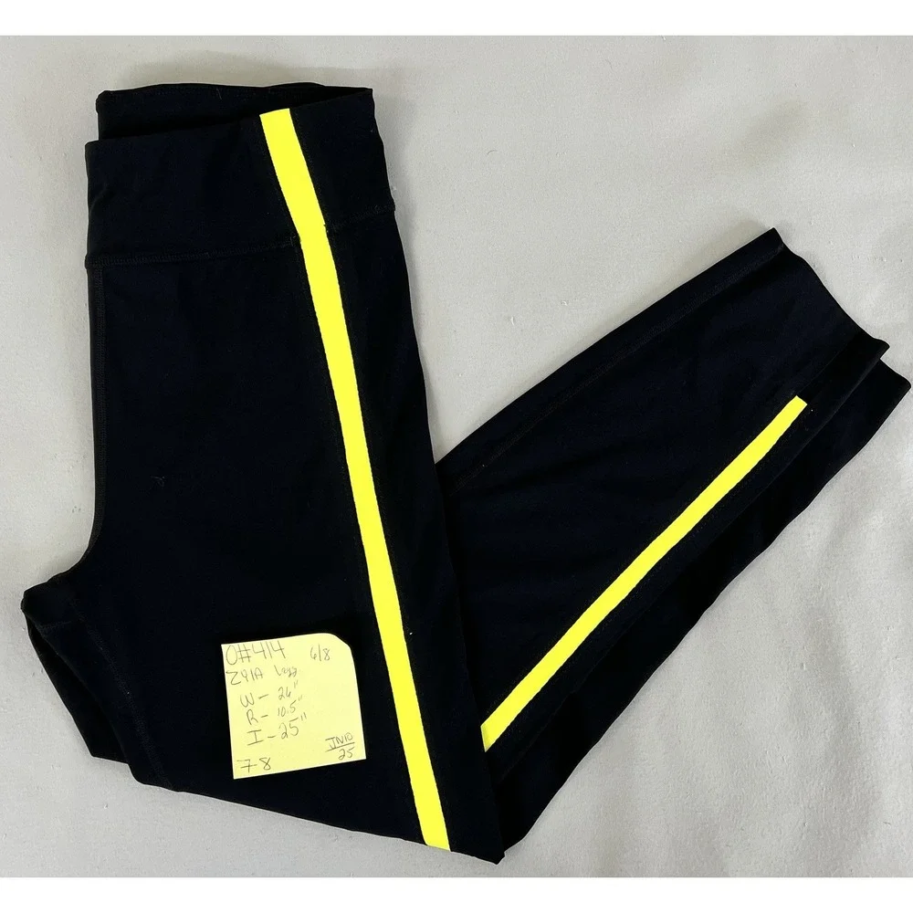 Zyia active full length leggings size 6/8 Medium Black With Yellow‎ Stripe - Picture 9 of 9